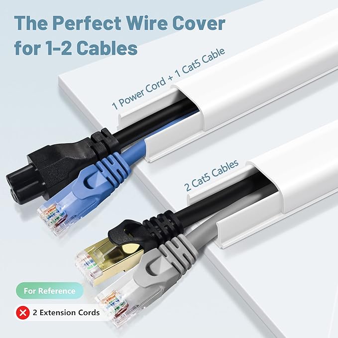 ZhiYo 102in Cord Covers for Wires on Wall, Cable Hider for 1-2 Cords, Self-Adhesive TV Cord Hider for Wall Mounted tv, Wire Cover Concealer, White Cable Management Raceway, 6X L17in W0.7in H0.4in