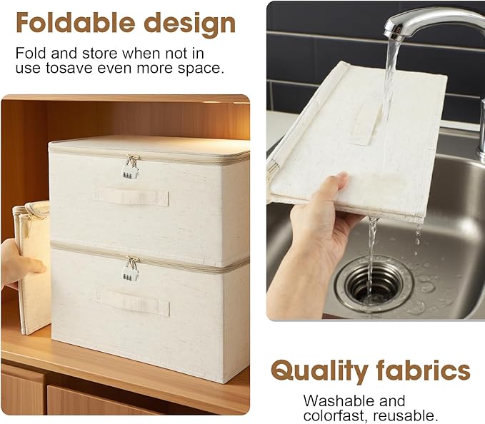 Lockable Bag Storage Organizer, Lockable Storage Box, Organizer Bag Bins Case, Foldable Fabric Box with Handles, Storage Box with Lid for Clothes, Clothes Storage (16 x 12 x 8 inches)