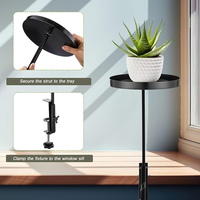 Teenyyou 4 Pcs Window Sill Plant Shelf 5.7''D x 12.4''H Adjustable Window Shelf Windowsill Clamp Tray for Indoor Plants Metal Windowsill Extension Tray Planter Floating Shelves for Indoor Outdoor