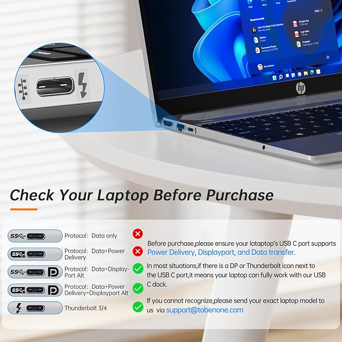 TobenONE USB C Laptop Docking Station Dual Monitor, 15-in-1 USB C Dock with Dual HDMI, 65W Power Supply, VGA, 4xUSB 3.0, 2xUSB 2.0, SD/TF, Ethernet and Audio/Mic for Lenovo, HP, Dell, Surface