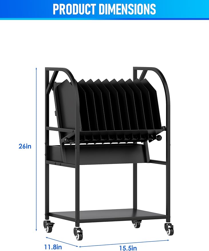Laptop Charging Station 10-Device Rolling Open Charging Cart for Laptops Tablets Chromebooks Laptop Storage Rack with Removable Dividers Lockable Wheels for Office Classroom Library
