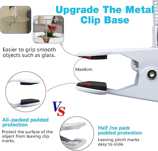 Clip on Lamp Holder, White Clamp Light Socket, Clip on Desk Lamp, E26 Book Clamp Light Fixture, 360° Flexible Gooseneck Lighting, E27 Bulb Holder with 7 Ft Plug and Switch, for Bedside