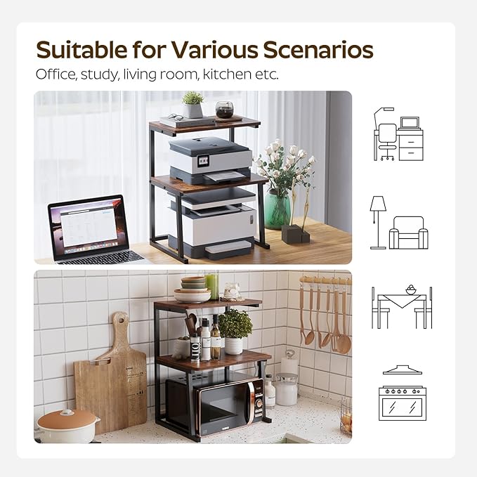 3-Tier Desktop Printer Stand, Universal Size Printer Shelf Organizer with Wide Platform, Heavy-Duty Multi-Purpose Office Desk Shelves for Home Office Organization