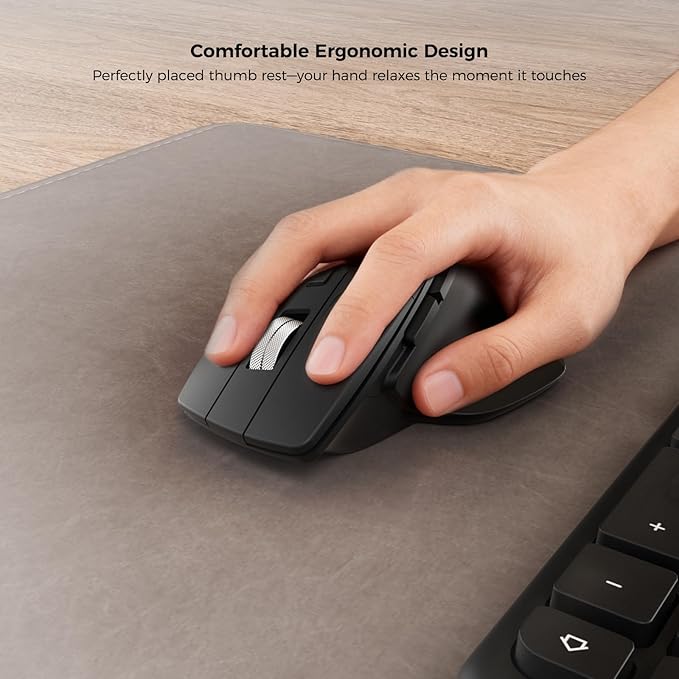KYSONA Ergonomic Keyboard Mouse Wireless Combo, Full Size Bluetooth Split Keyboard with Wrist Rest, 4 Level DPI Ergo Mouse for Windows Mac OS Computer, Black