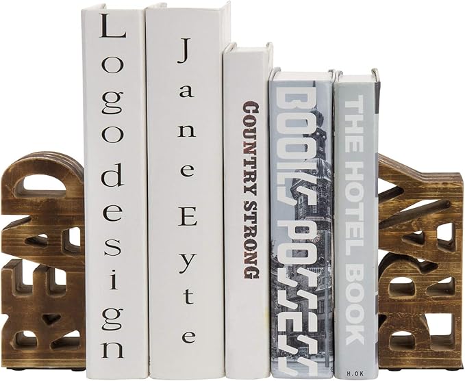 MyGift Book Ends Christian for Shelves, Wood Bookends Carved in Read and Pray Block Letters, Decorative Book Stands for Home Library Bookshelf Office Desk, Rustic Burnt Brown, 2 Pcs Set