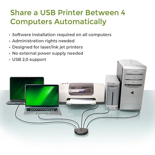 IOGEAR 4-Port USB 2.0 Automatic Printer Switch, GUB431