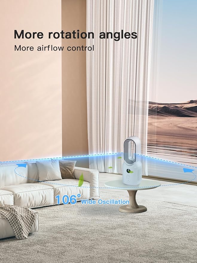 let'me 13 Inch Desk Fan Bladeless, Small Table Fan, Small Office Fan with 3 Speeds and Night Light, Small Quiet Desktop Fan for Personal, Bedroom, Office, Nightstand