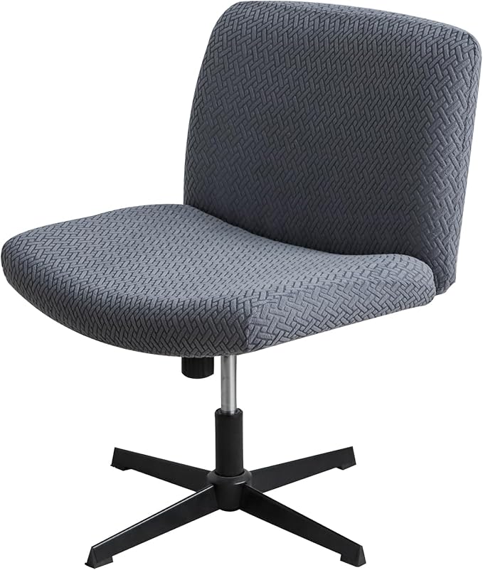 Criss Cross Chair Cover Dark Grey Armless Mid-Back Wide Seat Chair Slipcover for Vanity Chairs Washable