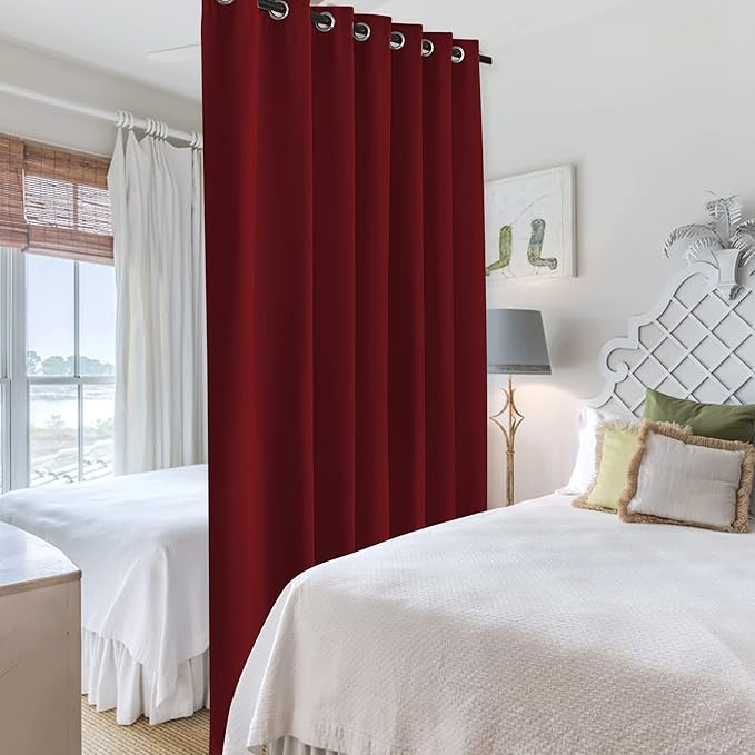 RYB HOME Privacy Curtain for Sliding Glass Door, Light Block Noise Reduce Insulated Curtain Screen Ceiling to Floor for Locker Room Basement Bedroom Closet, 100 inch Wide x 90 inch Long, Burgundy Red