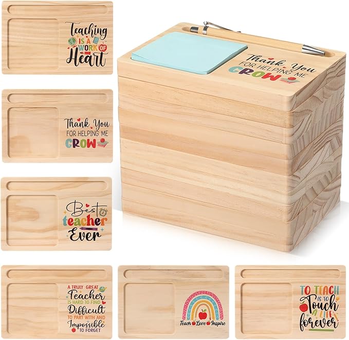 Yookeer 12 Pcs Teacher Appreciation Gift Thank You Teacher Wooden Sticky Note Holder Bulk Administrative Assistant Gift Appreciation Gifts for Employee Coworker Staff Nurse Office Desk Decoration