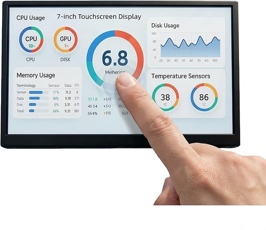 7-inch IPS Touchscreen Bar Display, 1024x600, Metal Shell, Type-C/HDMI. for Raspberry Pi, Laptop Aida64, GPU/CPU Monitoring, PC Case Screen. (P70D-T)