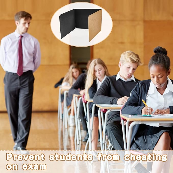 Gueevin 30 Pcs Classroom Desk Dividers for Students Test Privacy Folders for Better Focus Overall Size 13" x 20" x 17" School Testing Study Cardboard (Brown,Black)