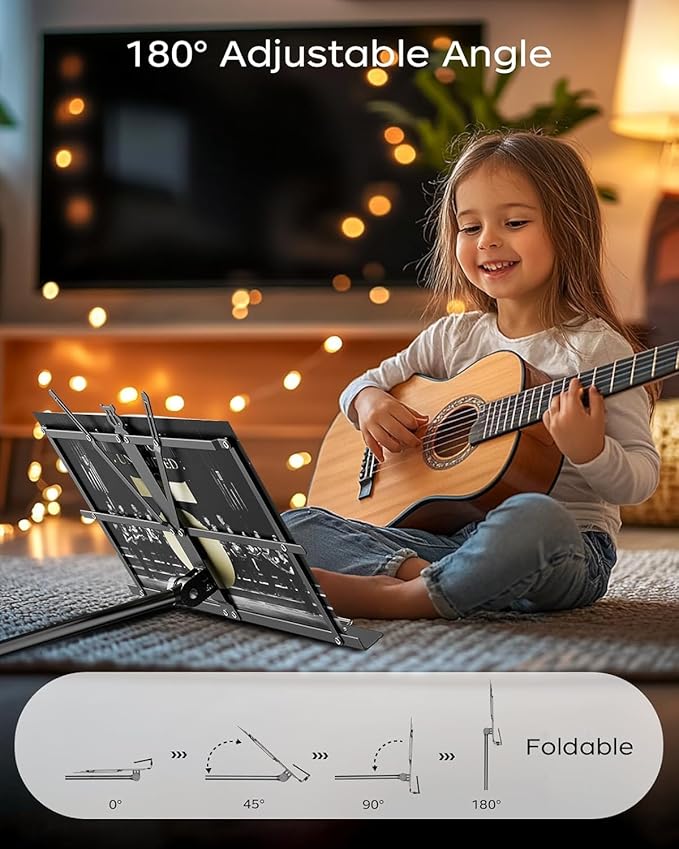 Music Stand, Kasonic 2 in 1 Dual-Use Folding Sheet Music Stand & Desktop Book Stand, Portable and Lightweight with Music Sheet Clip Holder & Carrying Bag Suitable for Instrumental Performance (2 Pack Black)