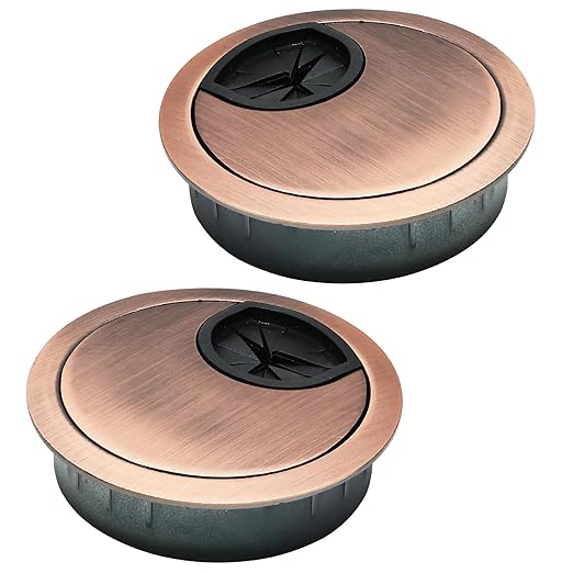 Desk Grommet 2" (50 mm), Desk Cord Hole Cover, Cable Grommet Metal Zinc Alloy Materilal, Desk Hole Grommet for Office and Home Table Cable, Detachable Cable Cord Organizer (Copper Red 2 Pcs)