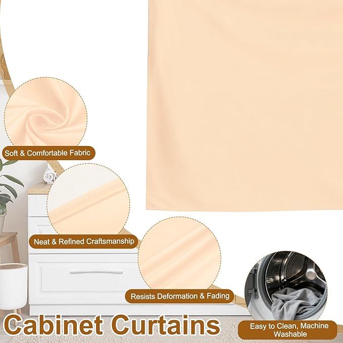 uxcell Cabinet Curtains, Dust Proof Privacy Drape Short Curtain, Hook & Loop Under The Desk Skirt for Kitchen Bathroom Closet Storage Room (51.1" W x 27.6" H, Beige)