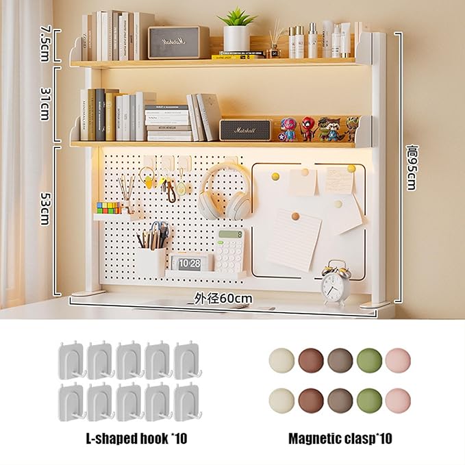Clamp On Desk Organizer Shelf with Perforated Panels and Shelving Unit, Clamp-on Above or Under Desktop Storage Shelf for Office Home Dorm Desk