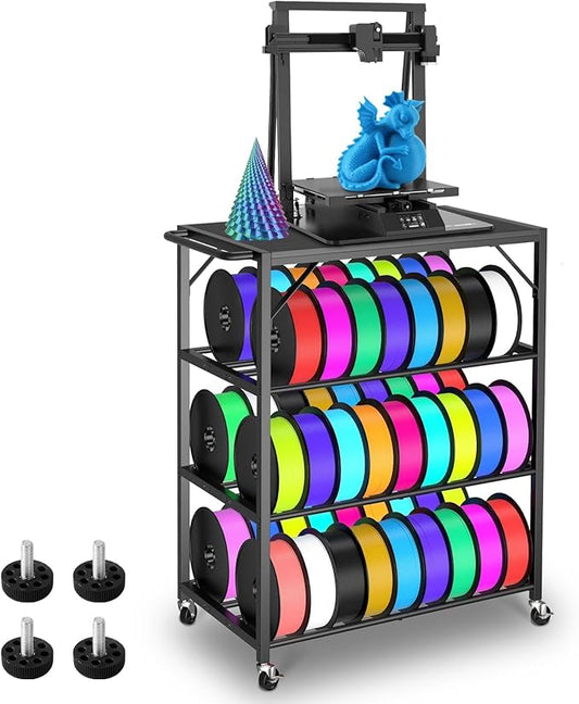 3D Printer Stand with Filaments Storage,4-Tier Heavy Duty 3D Printer Table Cart with Wheels,3D Printer Filament Rack for PLA/ABS/TPU/Nylon,Filament Spool Holder for Workshop Studio Home Office (Black)