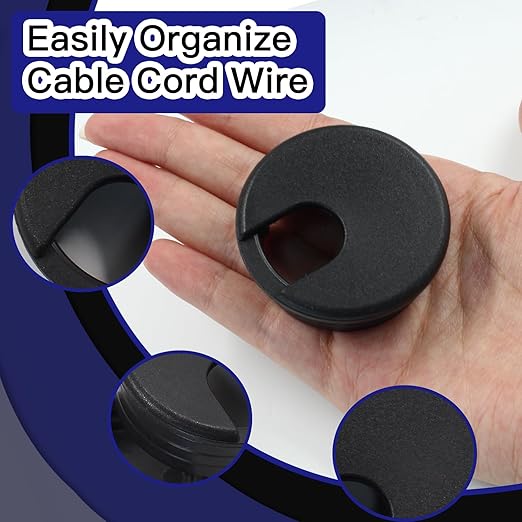 2pcs 1-3/4 Inch Desk Grommet, Plastic Desk Hole Cover, Black Cable Hole Cover, Desk Hole Grommet for Wire Cord Organizing Office Computer Desk