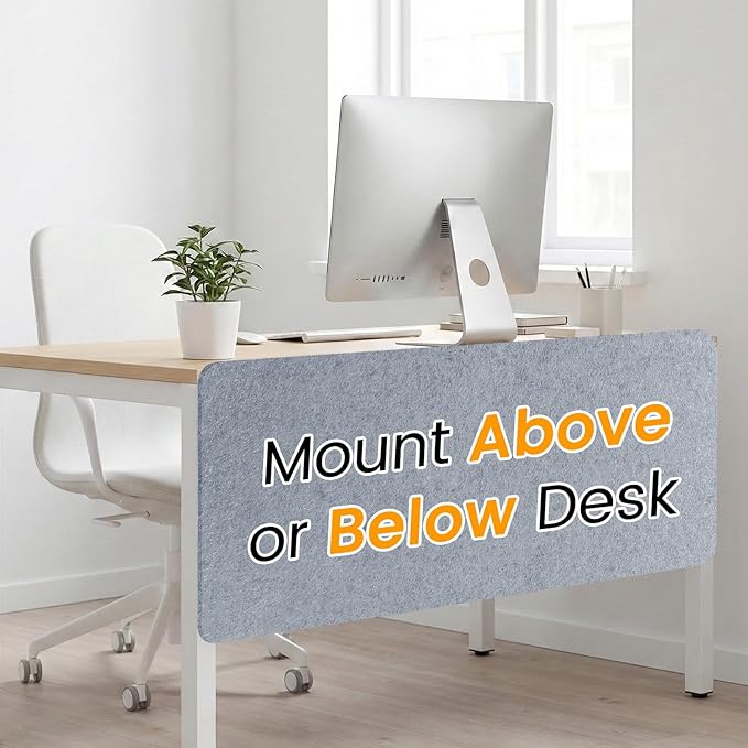 Desk Divider, Clamp On Felt Desk Privacy Panels, Acoustic Sound Absorbing Desk Partition for Office Desk, Reduce Distractions, Light Gray, 1 Pack, 24 x 48 in