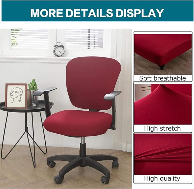 Office Computer Chair Cover Stretch Universal Jacquard Seat Slipcover 2 Piece for Desk Rotating Armless Chair, Removable Washable Anti-dust Chair (Wine)
