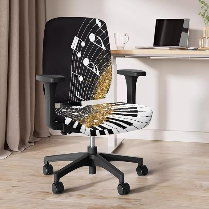 GLENLCWE White Music Note Computer Office Chair Cover Stretchable Chair Cover Rotating Chair Slipcover for Home Office