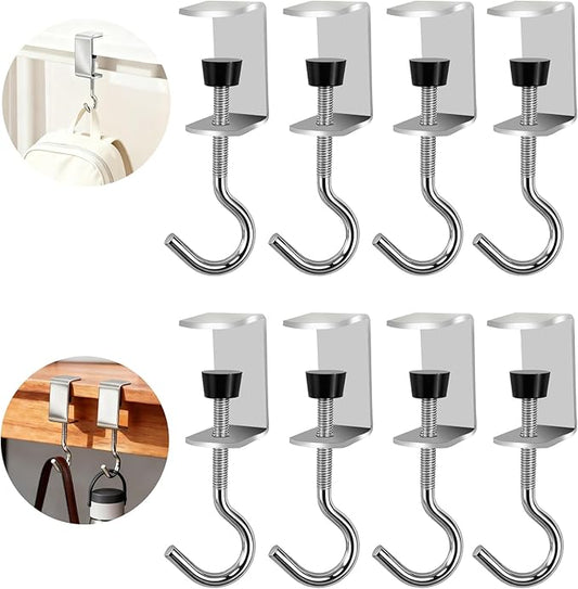 8 PCS Desk Hook Table Clamp Hooks Hanging Bag Backpack, Heavy Duty Metal Shelf Hooks, Adjustable Desktop Mounting Hook (8 pcs)
