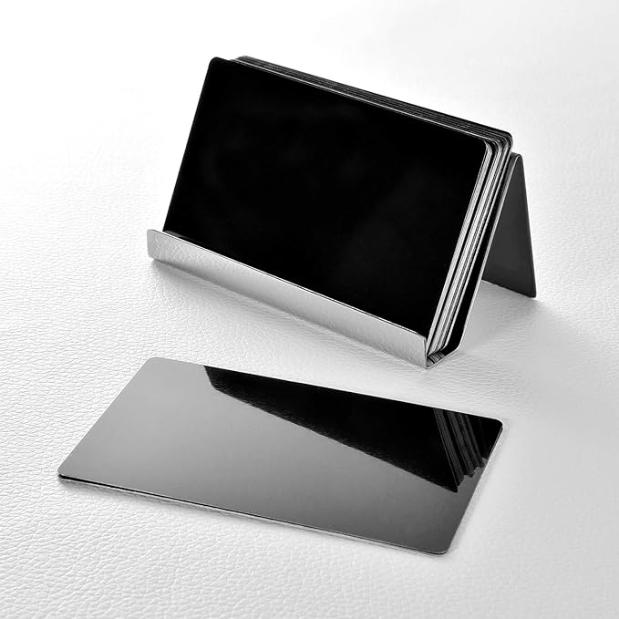 Maxdot 2 Pack Stainless Steel Business Cards Holders Desktop Credit Name Card Display Organizer for Business Mental Name Case Rack for Office Home Daily Use(Black)