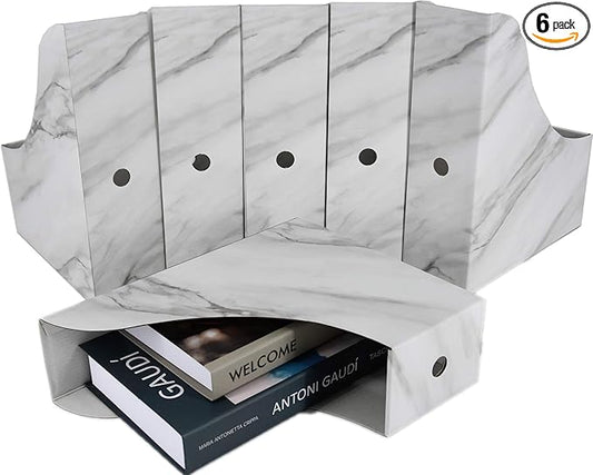 HUAPRINT Magazine Holder( 6 Pack, Marbling Gray) Cardboard Magazine File Holder-Folder Holder,Magazine Organizer,Document Organizer,Magazine Storage Box,With Labels
