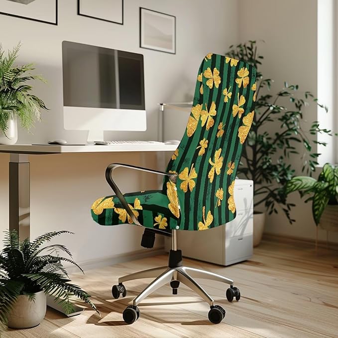 Talayituse Shamrock Stripe Print Office Chair Covers, Stretch Computer Chair Cover Universal Boss Chairs Covers Modern Simplism Style High Back Chairs Slipcover St Patrick's Day Decor, Large