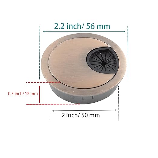 2Pcs 2 Inch(50mm) Red-Bronze Zinc Alloy Wire Cord Cable Table Desk Grommet Hole Covers - for Office and Home Desk Cable Management, Desk Hole, Table Hole