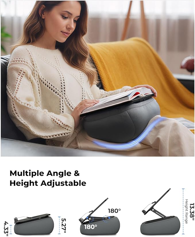 Viozon Lap Book Pillow Stand with Storage, Adjustable Beanbag Reading Pillow with Dark Wood Panel, Multi-Angle Book Holder for Hands-Free Reading in Bed or Sofa,Book Lover Essential,Soft Cushion b