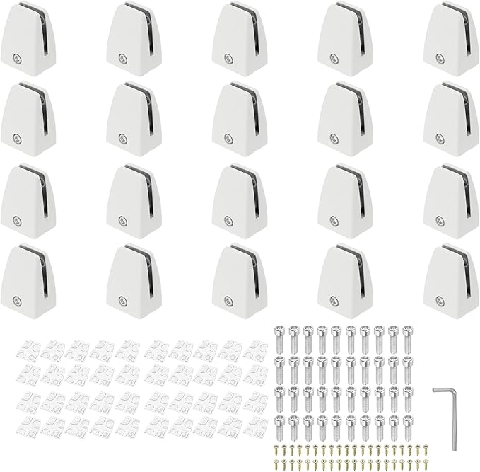 PATIKIL 20 Pcs Office Desk Partition Support Bracket, Aluminum Alloy Sneeze Guard Support Clamps Desktop Divider Clips for Offices Store Counter Privacy Panel, White