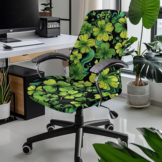 Talayituse Shamrock Leaves Print Office Chair Covers, Stretch Computer Chair Cover, Universal Boss Chairs Covers Modern Simplism Style High Back Chairs Slipcover St Patrick's Day Decor, Small
