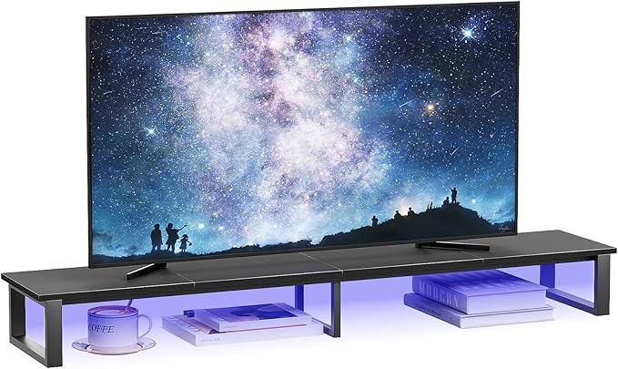 aboxoo 45" TV Riser with Light for 32-60 inch TV, TV Riser Stand Shelf, Tabletop TV Stand Riser, Computer Monitor Table for Home Living Room, Study Office (Black)