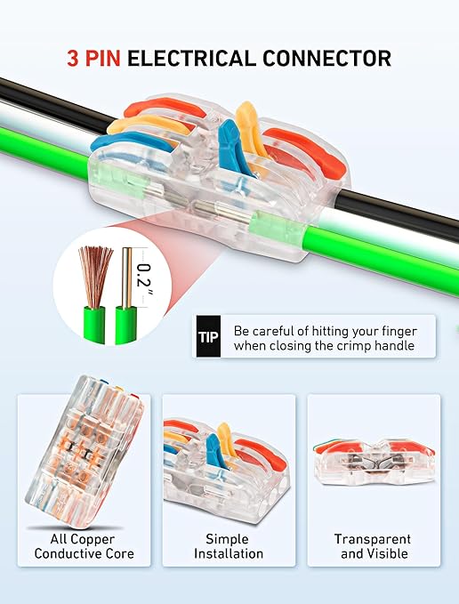 SARDVISA 3-Pack Junction Box with 3 Pin Electrical Cable Connectors, IP68 Waterproof, 4-10mm Adjustable Wire Box, Outdoor Wire Connector Kit for Garden/Landscape Lights, Camera Cable, Car Power Cord