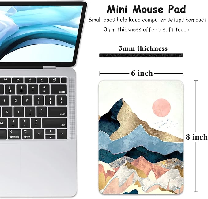 Dapesuom Small Mouse Pad, 6 x 8 Inch Thick Rubber Premium-Textured Non-Slip Portable & Washable Mini Mouse Mat for Women Men Wireless Laptops Keyboard Tray Gaming Work Computer Office Travel, Mountain
