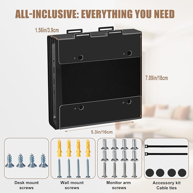 Wall VESA and Under Desk Mount for HP Mini PC, Mount for HP EliteDesk, Pro Mini, ProDesk, Replaces for Desktop Mini Dual VESA Sleeve V3,Support Desktop Mini PC Mount on an Arm, 75x75mm, 100x100mm