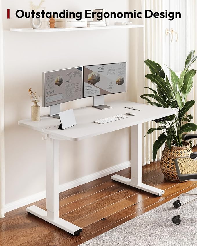 SANODESK Height Adjustable Electric Standing Desk 48x24 Inches, Sit Stand Desk with Splice Board for Home Office, Ergonomic Computer Workstation, Study & Gaming, White Frame/White Top