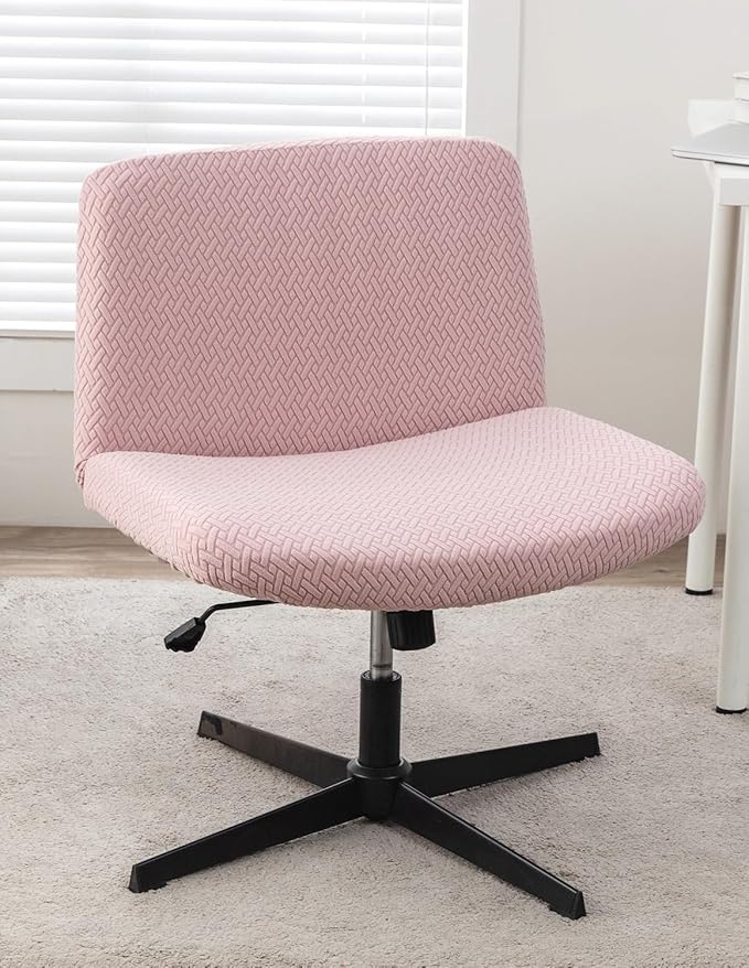 LavishCover Armless Chair Cover Office Desk Chair Cover, Waterproof and Elastic Criss Cross Chair Cover, Vanity Chair Covers,Mid Back Wide Seat Accent Chair Covers(Pink,T-Type,Just the Cover)