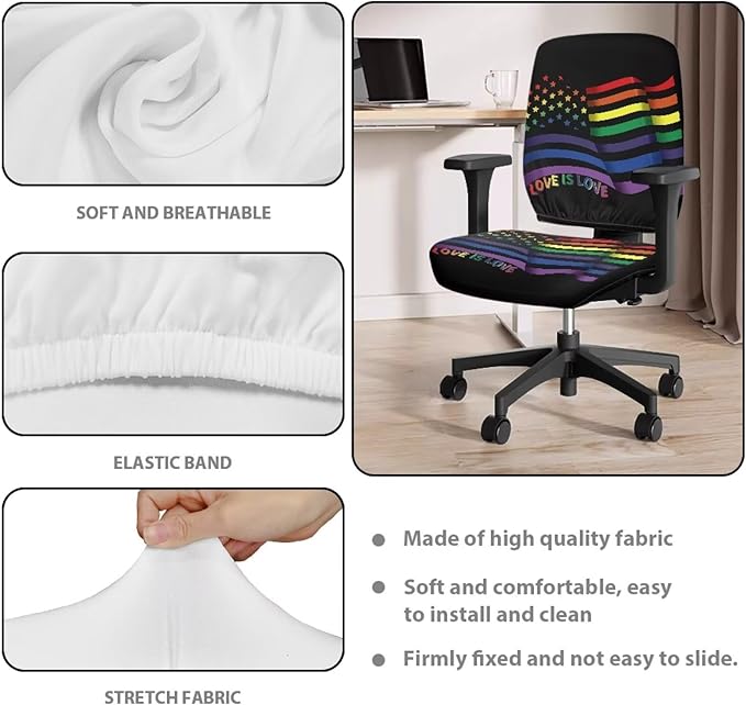 GLENLCWE Love is Love Rainbow Flag Computer Office Chair Cover Universal Chair Covers Stretch Rotating Chair Slipcover Protective & Stretchable