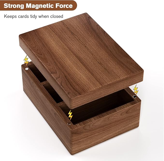 MaxGear Business Card Holder for Desk, 2.2" x 3.5" Walnut Wood Business Card Organizer, Index Cards Box Holds 300 Cards, 3 Divider Boards Includes A-Z Tabs, Desktop Organizers for Office & Home