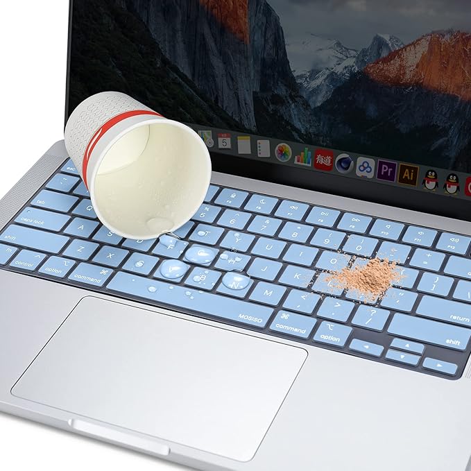 MOSISO Keyboard Cover Skin Compatible with MacBook Air 15 inch M3 A3114 M2 A2941/Air 13.6 A3113 A2681/Pro 14/16 M4 M3 M2 M1, Airy Blue