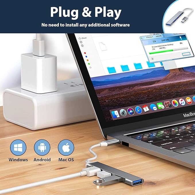 USB Hub Multiport Adapter 4 Ports USB Splitter USB Expander for Laptop, Xbox, Flash Drive, HDD, Console, Printer, Camera, Keyborad, Mouse and More