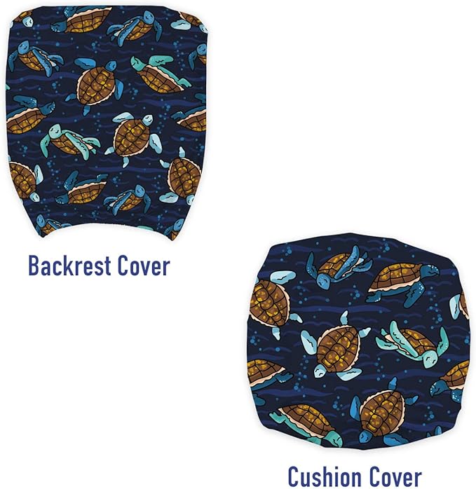 Ambesonne Under The Sea Office Chair Slipcover, Graphical Layout of Sea Turtles Cartoon Ocean Lifestyle, Protective Stretch Decorative Fabric Cover, Standard Size, Navy Brown