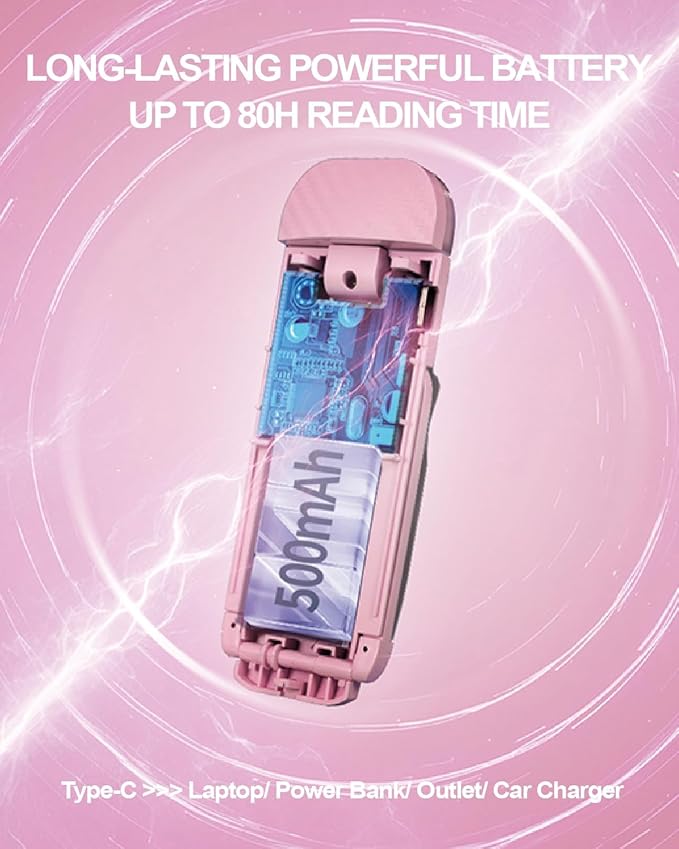 HEMONNKAM Book Reading Light, Rechargeable Clip on Booklight, Eye Caring 3 Color Temperatures & 5 Brightness Levels, Night Use for Bed, Long Lasting, Reading at Night in Bed, Pink