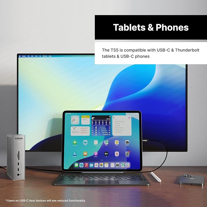 CalDigit TS5 Thunderbolt 5 Dock - 15 Port, 140W Charging, 80Gb/s TBT 5 x 4, USB-C 10Gb x 3, USB-A x2, 2.5Gb Ethernet, Dual 8K@60Hz Displays, SD & microSD UHS-II, 1m Braided Cable, Space Gray 240W PSU