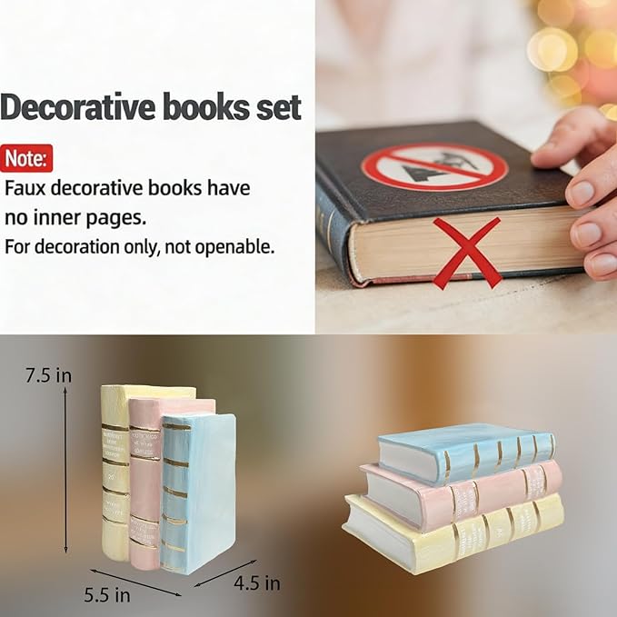 Decorative Books Shelf Home Decor - Resin Fake Books for Decoration Coffee Table Books for Living Room Aesthetic Bedroom Bookshelf Office Desk Bookends Modern Farmhouse 5.5 x 4.5 x 7.5 Inch DiliComing