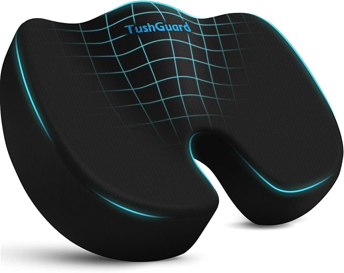 TushGuard Seat Cushion for Office Chair Memory Foam Non-Slip Cushion Back, Relief Chair Pad, Butt Pillow for Office Chair, Car, Computer Desk, Black