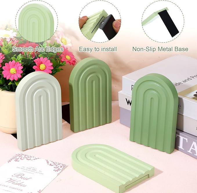 4Pcs Boho Arch Wooden Rainbow Bookends, Cute Book Ends for Shelves, Non Skid Wood Bookends for Kids, Colorful Book Holder Stand Stoppers for Heavy Books Home Office Back to School Library Kitchen