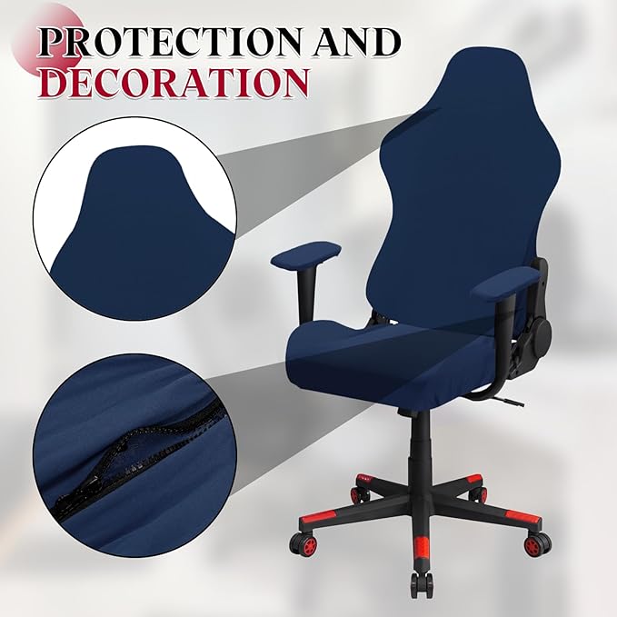 uxcell Gaming Chair Covers, Stretchable Office Computer Chair Slipcover with Armrest Covers, Elastic Seat Protector for Office Reclining Racing Game Chair, Blue